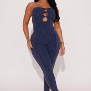 Ribbed Strapless Body Suit Navy